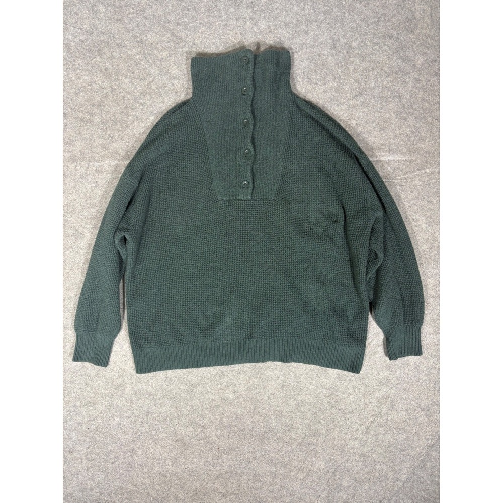 Aerie Womens XXL Forest Green Waffle Knit Button Back Mock Neck Sweater YJ5GXXT